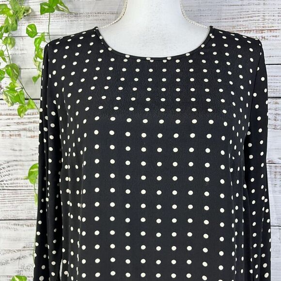 J Crew Blouse Top size 4 Black Ivory Polka Dots Modest Career Church Wedding - Picture 7 of 14